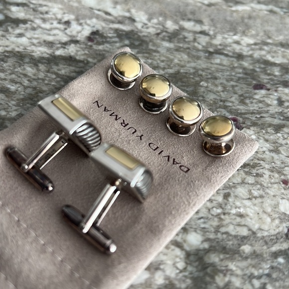 RARE David Yurman two toned gold & silver tuxedo studs and cufflinks set - Picture 3 of 6